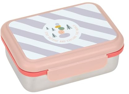 LÄSSIG Kinder Brotdose Edelstahl Lunchbox mit Trennwand Sunny Explorer Rose/Pink | Für Kindergarten und Schule, mit herausnehmbarer Trennung, robust, bruchfest, spülmaschinengeeignet