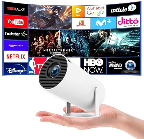 [Apps intégrées] Projecteur Video Mini Vidéoprojecteur avec WiFi 6 et BT 5 Mini Projecteur Supporte 4K 1080P Auto Keystone Rotation 180° Compatibile avec HDMI/TV Stick Laptop (HY300)