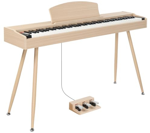 Glarry Digital Piano 88 Weighted Keys, Electronic Keyboard for Beginner, Keyboard Piano with Headphones, Stand, MIDI Connection, 3-Pedal Unit, 128 Rhythms (Natural)