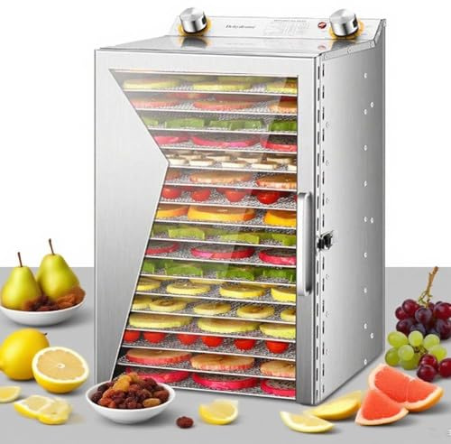 CUTANGELAR Essiccatore Frutta Acciaio Inossidabile,Disidratatore per Uso Domestico, Acciaio Inossidabile, Termostato Regolabile, Aria Calda 360°, per Jerky, Frutta e Tratti per Cani.(18Layers/800W)