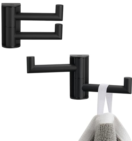 Aomasi Matte Black Double Swivel Towel Hooks, 2 Pack, 304 Stainless Steel