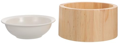 Homoyoyo Gamelle Chat Céramique Surélevée avec Support Bois Bol Anti-vomissements pour Chatons Alimentation Confortable et Stable Écuelle pour Nourriture et Eau