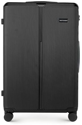 WITTCHEN Stripes Line Valigia grande (XL) | 76,5 × 50 × 29 cm (96 L), ABS rigido, 4 ruote 360° e lucchetto a combinazione | Trolley grande formato XL, Ryanair/ITA Airways - Colore: Nero