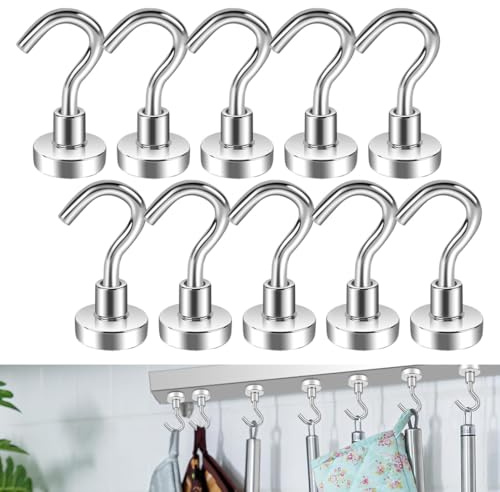 10 Pezzi Ganci Magnetici, Ganci Magnetici Ultra Forte, per Cucina, Gadget, Camera da Letto, Armadietti, Ufficio, Frigoriferi, Appendere luci Decorative（argento）