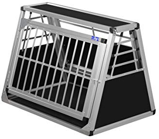 ALPUNA Transportbox N66 – Aluminium Hundebox 58×86×63 cm – Auto Hundebox mit Notausstieg, sicherer Hundetransport im Kofferraum mit Stoßstangenschutz