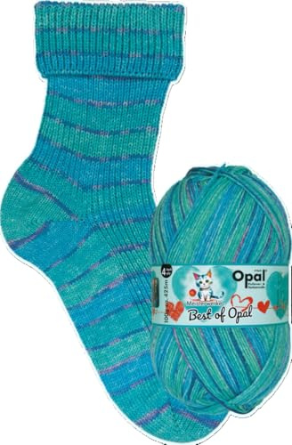 Meisterwerke Best of Opal 4-fach Sockenwolle, 75% Schurwolle Superwash, 25% Polyamid, 100g Knäuel, 425m Lauflänge, Nadelstärke 2,5-3mm (9694 Mmmh, Eis!)