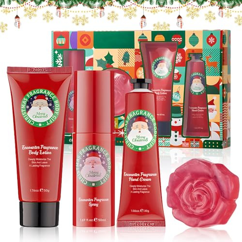 Body Lotion Set regalo per donne – Set di 4 pezzi con crema per le mani, lozione per il corpo, spray per il corpo e balsamo per l'olio essenziale, cura idratante profonda per Natale