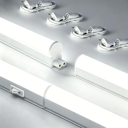 Aigostar Luz Bajo Mueble Cocina con Interruptor 9W 990lm Luz LED Armario, 230V Luz Blanca Fria 6500K, Luces para Vestidor Tira LED Armario 572 * 23 * 34mm 4 pcs