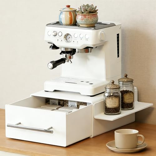Topnewhome Kaffeekapsel Organizer mit Magnetregal, Schublade, Weiß | 2-in-1 Kapselhalter aus Kohlenstoffstahl mit Schublade und Magnetregal. Platzsparend für Kaffeekapseln und Kaffeemaschinen.