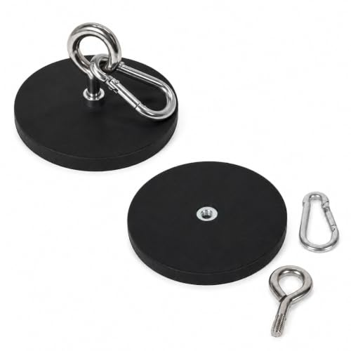 WXYDY 2 Stück Starke Klebemagnete mit Karabinerhaken, Rubber-Coated Strong Adhesive Magnet für Camping Awning, Tarp, Awning, Rain Cover, Magnetic Carabiner and Eyelet, up to 55kg,Ohne Bohren