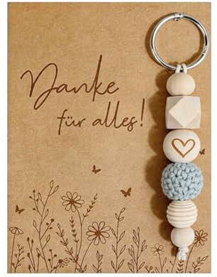 JOVYTH Dankeschön Geschenke Schlüsselanhänger mit Karte, Klein Danke Geschenk, Holz Perlen Schlüsselanhänger Freundin Lehrerin Kollegin Abschiedsgeschenk