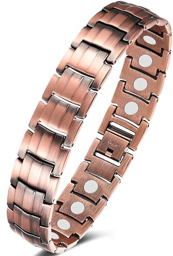 Jeracol Braccialetti da uomo in rame 99% Soild, braccialetto in rame con magneti, dimensioni regolabili e confezione regalo per gioielli, 22 cm