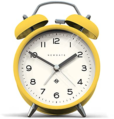 NEWGATE® Charlie Bell Echo alarm clock | Modern take on classic twin bell clock | Yellow | Easy to read numbers | Ideal for bedside, desk or shelf | Modern retro bedroom & office accessory