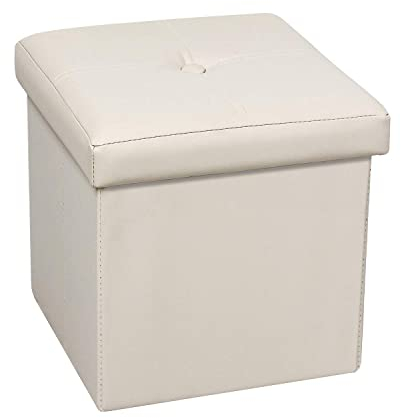 Bonlife Sitzhocker mit Stauraum, klappbare Hocker Klein, Für Schlafzimmer, Wohnzimmer, Flur, 30x30x30cm, Weiß