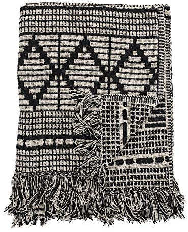 Bloomingville Hochwertige Tagesdecke 160x130 cm – Vielseitige Kuscheldecke aus recycelter Baumwolle, ideal als Sofadecke, kuschelig weich und pflegeleicht (Weiss-Schwarz)