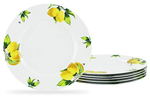 Reston Lloyd Fresh Lemons Speiseteller-Set aus Melamin, Weiß, Zitrone, Grün, 6-teilig
