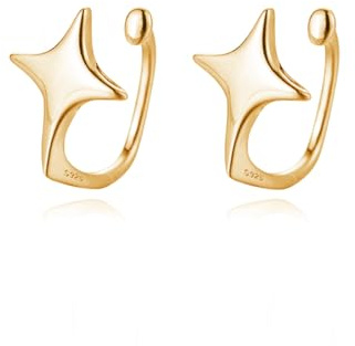 Reffeer Stern-Manschetten-Ohrringe aus massivem 925er-Sterlingsilber, Knorpelwickel, für Damen, Stern-Clip-Ohrringe, kein Piercing (B-Gelb)