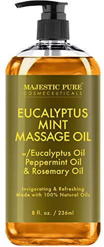 MAJESTIC PURE Eucalyptus Mint Massage Oil - Invigorating, Refreshing, and Relaxing - Massage, Made with Natural Oils - for All Skin Types - Men and Women - Made in USA - 8 fl oz