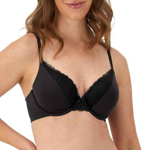 Maidenform Comfort Devotion Heltäckande t-shirt-bh med bygel för kvinnor, Svart, 80E