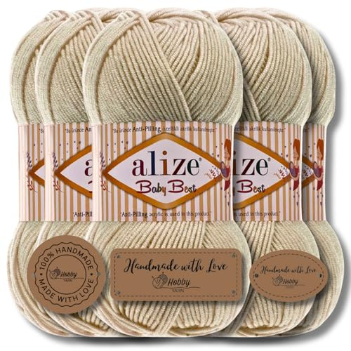 Hobby YARN 3x Etikettenlabel mit Alize Baby Best Wolle Premium 5x100g als Set | Antipilling Babywolle Acryl Uni & Batik Strickgarn zum Häkeln und Stricken (Piedra)
