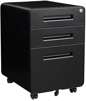 STANI 3 Drawer Filing Cabinet, Metal Filing Cabinet Legal/Letter Size with Lock, Mobile Storage Cabinet for Home and Office, Fully Assembled Except Wheels