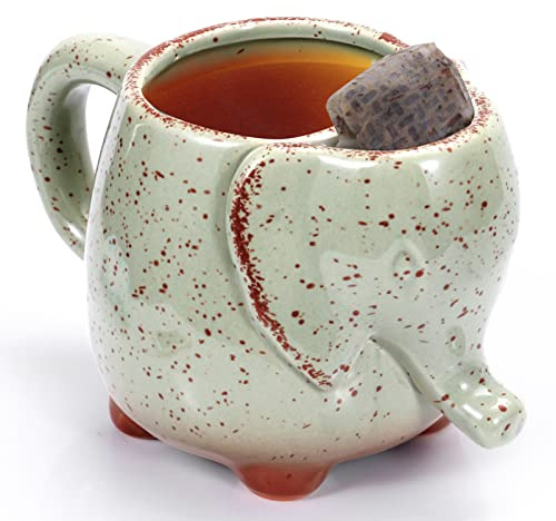 Tea Mug Elephant Cup Ceramic 15oz Tea Mug with Tea Bag Holder Ceramic Green Unique Cup Great for a Tea Lover