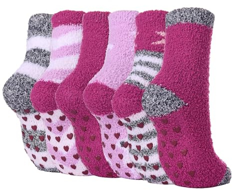 WOTENCE 6 Paia Antiscivolo Calze da Donna Calzini Invernali Termiche calzini Pantofole in pile di Corallo Soffici Fuzzy Casual Dormire Cozy Calze(Viola)