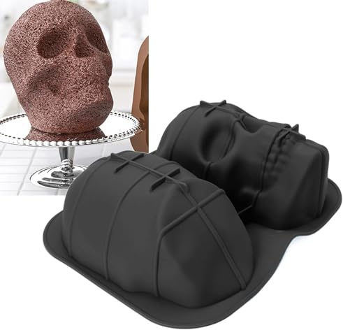 Atyhao Halloween-Kuchenform, 3D-Schädel-Silikon-Kuchenform, Skelettkopf, Pralinenformen, Große Totenkopf-Kuchenform, Spukbacken, Antihaft-Kuchenform für Halloween-Weihnachtsfeier(Schwarz)