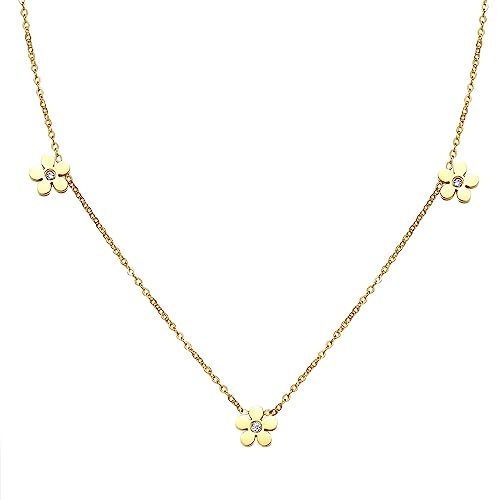 Happiness Boutique Damen Halskette mit Blumenanhänger Zierliche Vergissmeinnicht Kette mit kleinen Blumen Charms Edelstahlschmuck