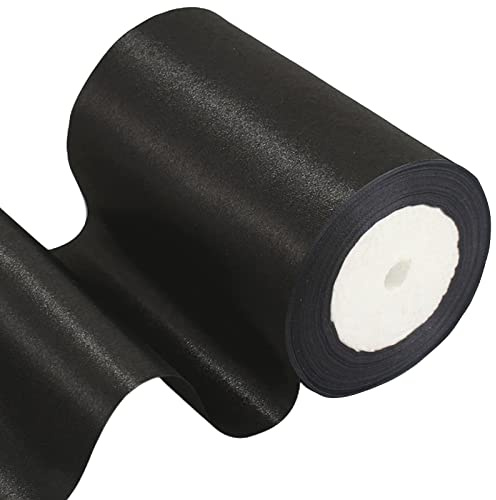 POPOYU Schwarzes Satinband, 10 cm breit, 22 m, 10 cm, schwarzes Satinband, Polyesterband für Geschenke, Türen, Stuhl, Fenster, Hochzeitsauto, Weihnachtsbaumschmuck