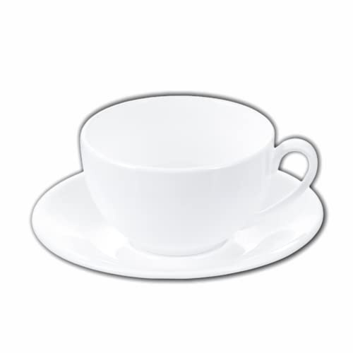 Wilmax - Tasses avec soucoupes - 2 pièces - 250 ml - Set de porcelaine - Blanc - Tasses à cappuccino, à café, thé - Épaisses - Lavables au lave-vaisselle