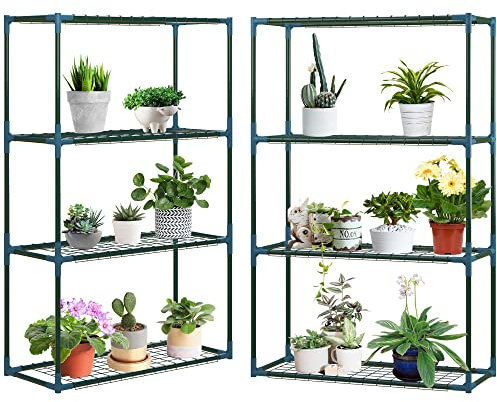 Outsunny Pflanzenregal 2er Set, Pflanzenständer mit 4 Etagen, Blumenständer, Blumenregal für Balkon, Garten, Gewächshaus, Stahl, Grün, 70 x 27 x 110 cm