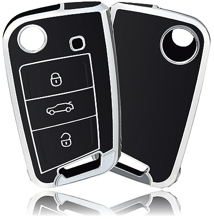 OFFCURVE Autoschlüssel Hülle Schlüsselhülle, Schlüsseltasche Autoschlüssel Schutzhülle TPU Schlüsselgehäuse 3 Tasten für VW Volkswagen Golf 7 Variant Polo Tiguan Seat Leon Cupra Skoda Octavia Superb