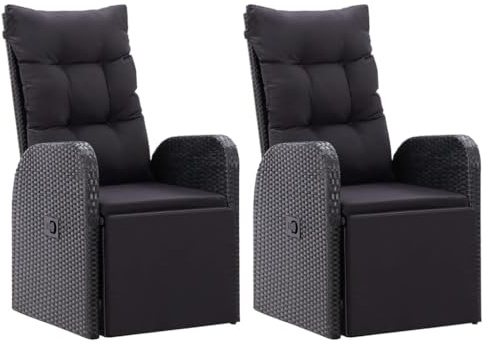 vidaXL Gartensessel mit Kissen 2 STK. Verstellbar Schwarz Poly Rattan