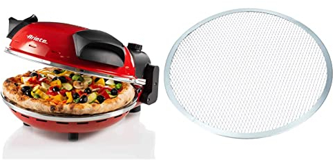 Ariete Four à Pizza, 400 Degrés, Pierre Réfractaire de 33 cm de Diamètre & DE BUYER -7350.31 - Grille de Cuisson à Pizza Alu. 31cm, Argent