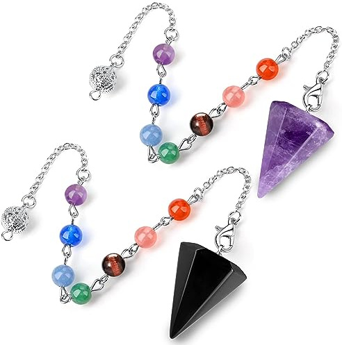 Pendule Chakra Divinatoire, 2 pièces pendule en cristal Pendule Améthyste Divinatoire Pendule divinatoire de Radiesthésie Pendule en pierre fournitures de sorcellerie Reiki