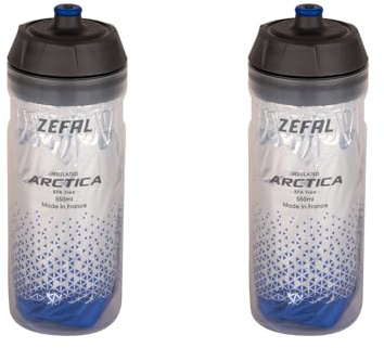 ZEFAL Set Arctica 55 Fahrrad Trinkflasche isoliert, 550ml, geruchsneutrale, wasserdichte Thermo Sportflasche, BPA-frei, Silber/Blau, 2 Stück
