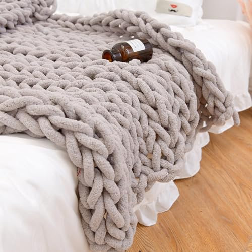 DASJD Strickdecke, Handgefertigt Grob Gestrickte Kuscheldecke, Grobe Gestrickte Decke für Bett Und Sofa,Light Brown,180x200cm