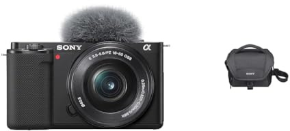 Sony Alpha ZV-E10 | APS-C spiegellose Vlog-Kamera (schwenkbarer Bildschirm für Vlogging & LCS-U11B Universal-Kameratasche für Camcorder NFX or SLT schwarz