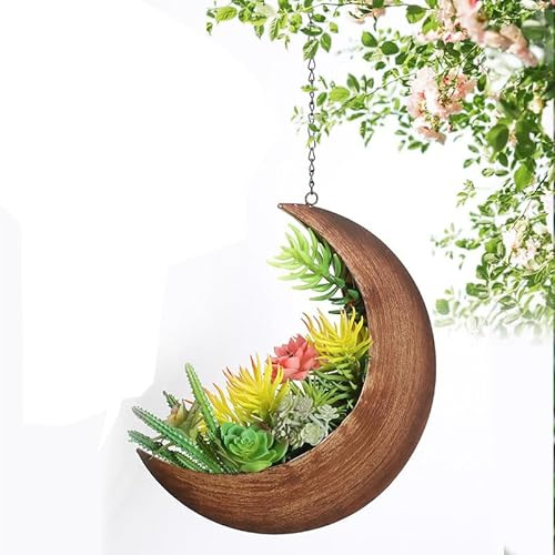 Beihaoer Hängender Mond-Übertopf für Raumdekoration, Sukkulenten, Luftpflanze, Mini-Kaktus, Kunstpflanzen, künstliche Pflanzen, rustikale Boho-Pflanzgefäße aus Metall, Geschenke für Frauen (Gold)