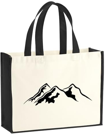 Huuraa Jutetasche Berg Silhouette Mountain Geschenk | Großer Shopper 21 Liter Juteshopper Black Tasche aus Jute und Baumwolle Einkaufstasche Geschenkidee Tragetasche mit Motiv