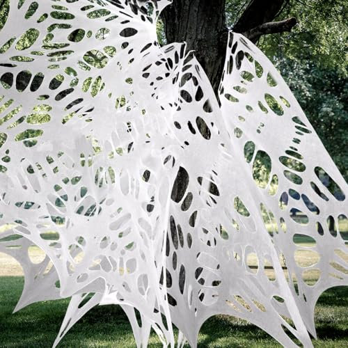 NQEUEPN Halloween-Spinnennetz für Draußen mit Bodennägeln, Gruseliges Spinnennetz Dehnbares Spinnennetz Flexibles Spinnennetz Riesige Spinnennetze für Halloween-Dekorationen Partys Spukhäuser