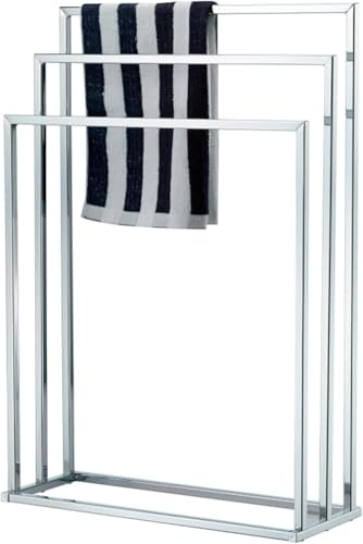 Top Home Solutions® Free Standing Towel Rail – 3 Tier Chrome Finished Durable Stainless Steel Bar Towel Rack, Anti Rust, Compact Towel Stand for Bathroom H84.5 x W45 x D21.5cm