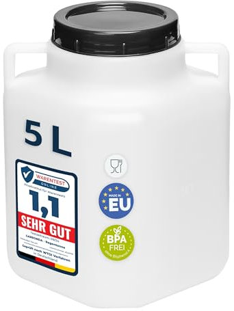 Garronda 5 Liter Récupérateur d'eau de Pluie Carré BPA-Free avec Couvercle Réservoir pour Choucroute et Salaison GD-0088, Blanc