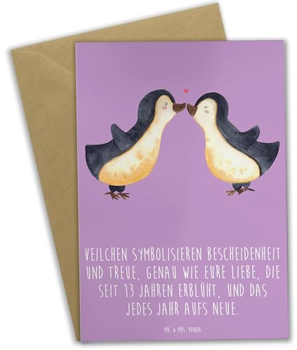 Mr. & Mrs. Panda Klappkarte 13. Hochzeitstag Veilchenhochzeit - Geschenk, osterkarte, kommunionskarte, Handgefertigte Produkte, Bescheidenheit, Heiraten, Partnerschaft, romantisch, Ehejubiläum, Heirat