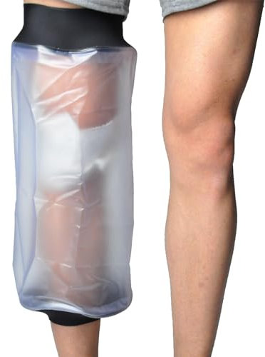 Tevimpeya Cubierta impermeable para la pierna para la ducha, ducha rodillera cubierta adultos impermeable reutilizable rodilla ducha pavimento vendaje protectores, negro