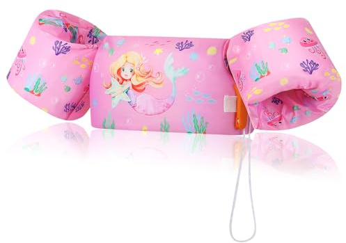 MoKo Simväst för barn, simarmband för barn, justerbart bälte, söt flytande tecknad flytväst, flytanordning för pojkar flickor, 20–50 kg, rosa sjöjungfru