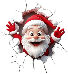 Wandaufkleber bricht durch die Wand Weihnachtsmann, Wandaufkleber Weihnachtsmann,Weihnachts-Fensteraufkleber Türaufkleber für Innentüren Toilette, Weihnachtsmann-Deko Aufkleber für Kind (A)