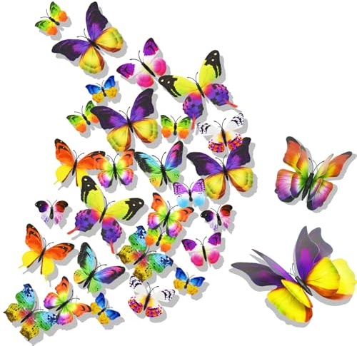 3D Schmetterlinge Wanddeko Wandaufkleber Schmetterlinge Deko Wandtattoo Butterfly Dekoration Abnehmbare Wandaufkleber Heimdeko Kinderzimmer Schlafzimmer Deko colorful-1