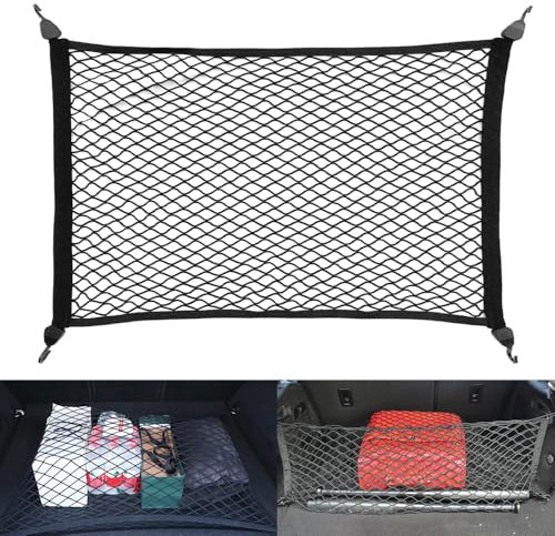 LYPPUL Kofferraumnetz Gepäcknetz Auto, 100x80cm Erstreckt Sich auf 200x160cm, Kofferraum Netz, Aufbewahrung Netz für Kofferraum Autodach Mit 4 Großen Haken für die Meisten Autos SUV Wohnwagen